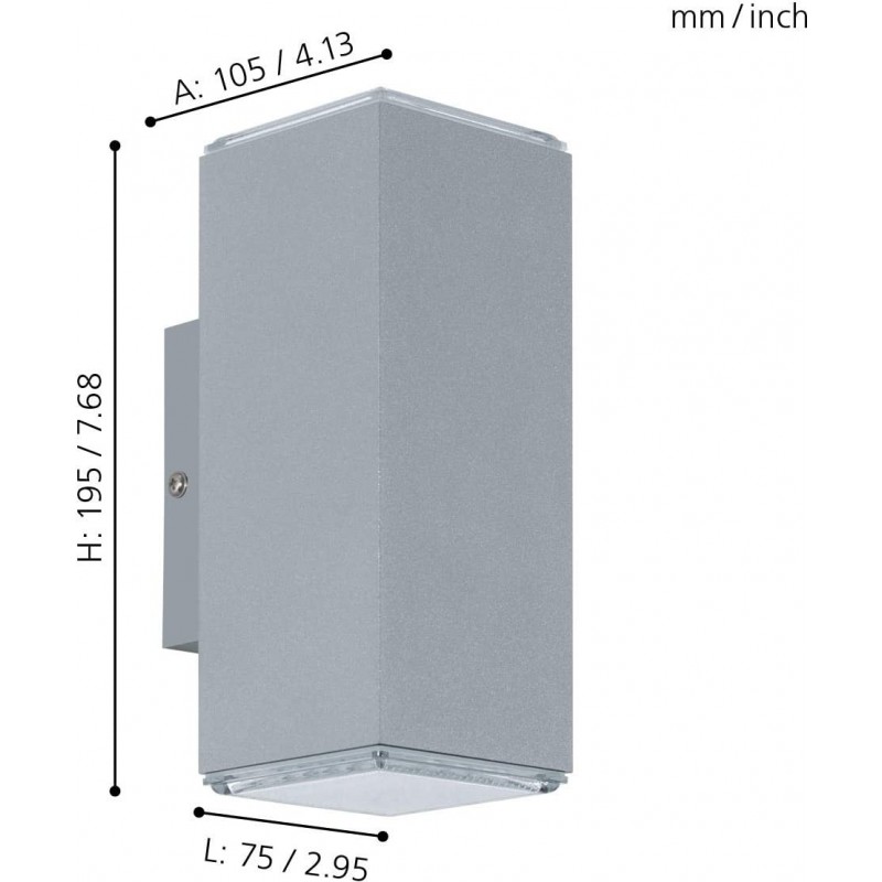 77,95 € Free Shipping | Outdoor wall light Eglo 4W 3000K Warm light. Rectangular Shape 20×8 cm. Kitchen, bedroom and terrace. Modern Style. Aluminum. Silver Color