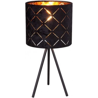 Lampada da tavolo 40W Forma Cilindrica Ø 5 cm. Montaggio su treppiede Soggiorno, camera da letto e atrio. Metallo e Tessile. Colore nero