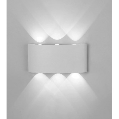 Aplique de parede ao ar livre 6W Forma Retangular 17×8 cm. Saída de luz bidirecional de 6 lâmpadas Terraço, jardim e espaço publico. Estilo moderno. Alumínio e Cristal. Cor branco