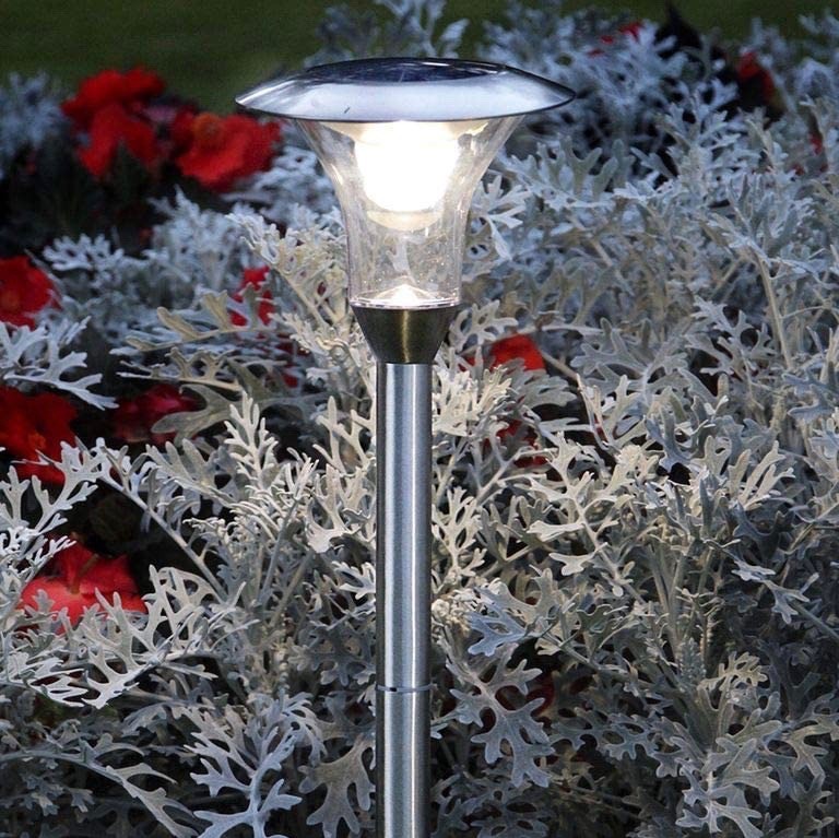 52,95 € Kostenloser Versand | Leuchtfeuer 51×18 cm. Bodenbefestigung durch Pfahl Rostfreier stahl und metall. Silber Farbe