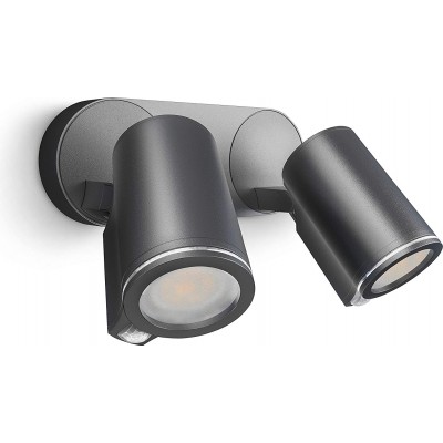 181,95 € Free Shipping | Outdoor wall light 15W Cylindrical Shape 25×18 cm. Double adjustable LED spotlight. Movement detector Terrace, garden and public space. Aluminum and PMMA. Black Color