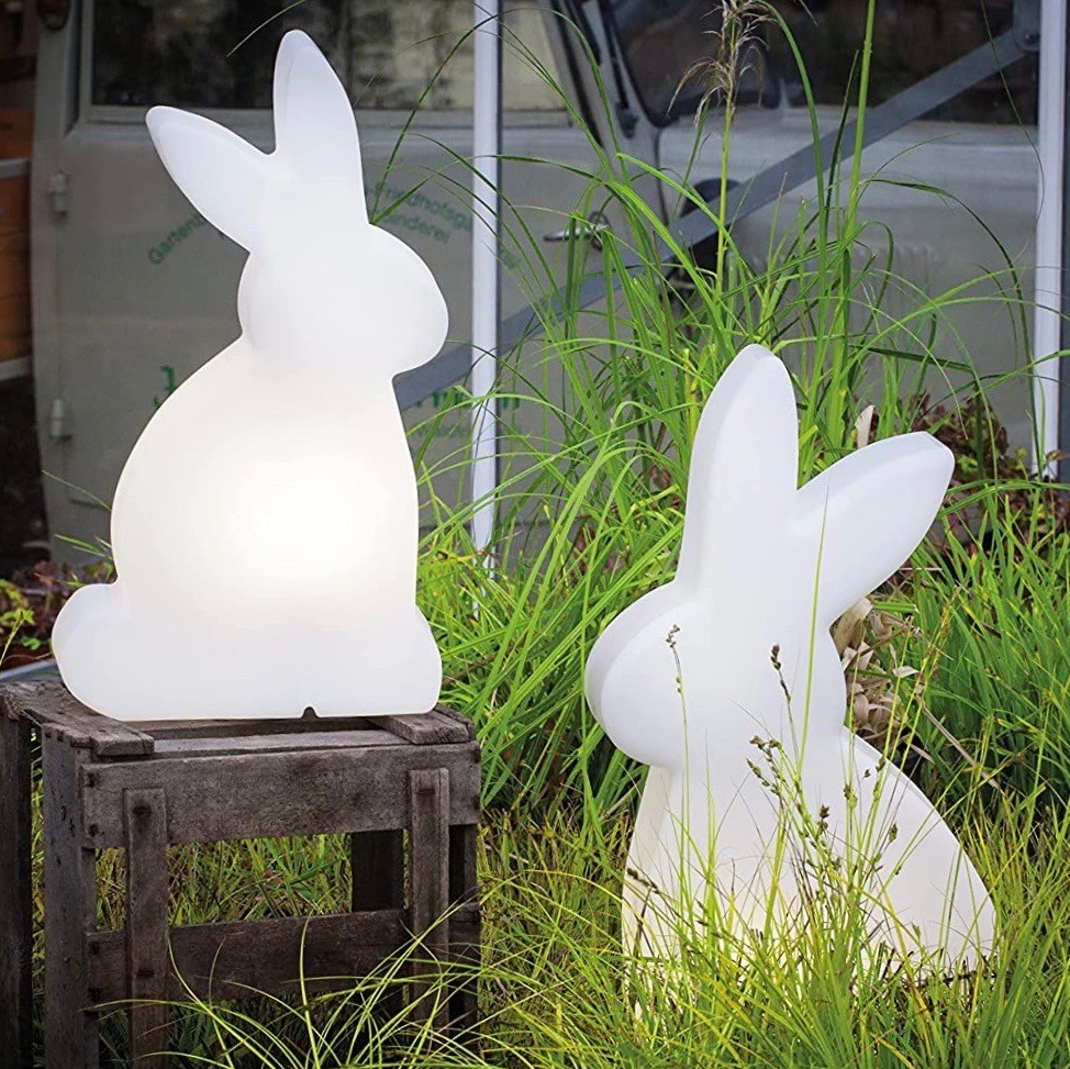 134,95 € Kostenloser Versand | Möbel mit Beleuchtung 6W 50×29 cm. Solar aufladen. kaninchenförmiges Design Polyethylen. Weiß Farbe