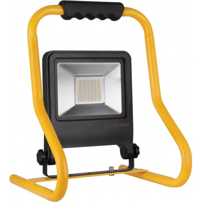 141,95 € Free Shipping | Flood and spotlight 50W 4000K Neutral light. Square Shape 38×27 cm. Portable work led Terrace, garden and public space. Aluminum and Brass. Yellow Color